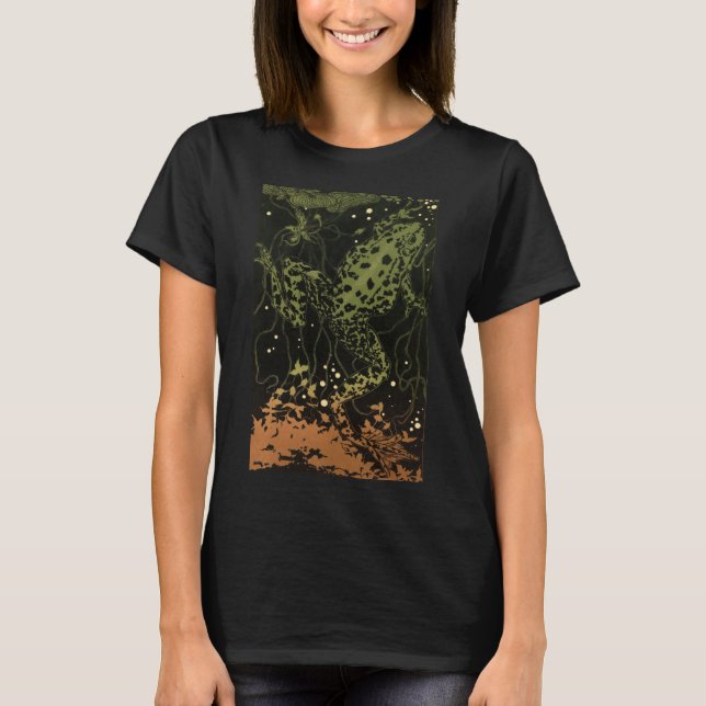 Victorian Era Goblincore Frog Swimming in Moss T-Shirt (Front)