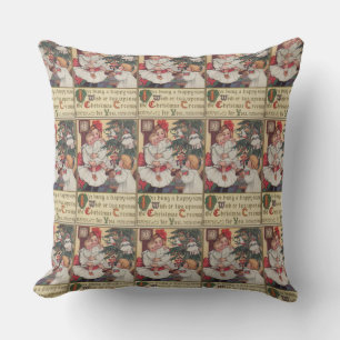 Victorian Era Kids Vintage Christmas Throw Pillow