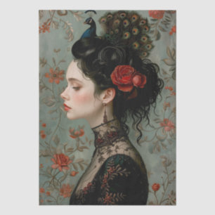 Victorian Era Lady Floral Headdress Decoupage Tissue Paper