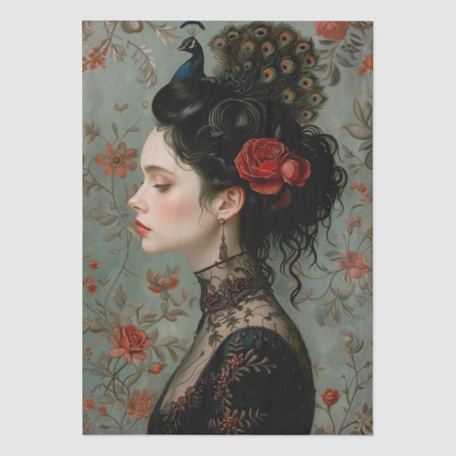 Victorian Era Lady Floral Headdress Decoupage Tissue Paper (Front)