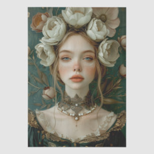 Victorian Era Lady Floral Headdress Decoupage Tissue Paper