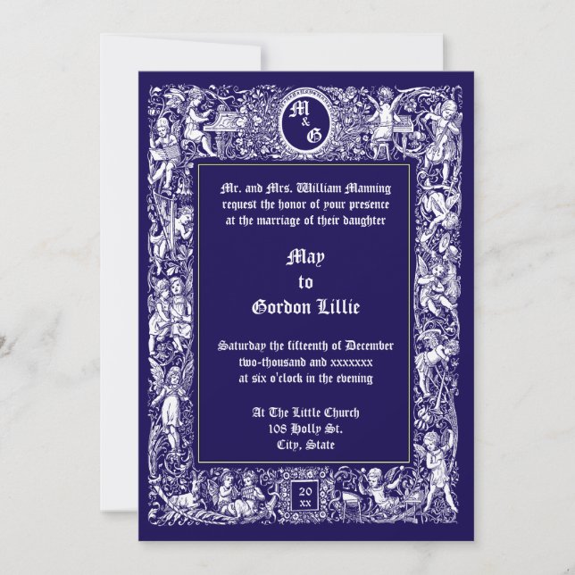 Victorian Era Neo Renaissance Cherubs Wedding Invitation (Front)