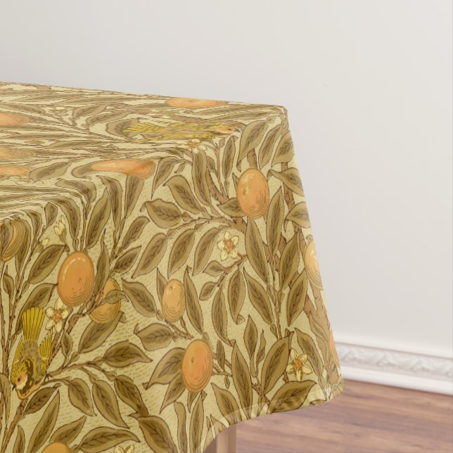 Victorian Era Orange Fruit Blossoms Birds Pattern Tablecloth (In Situ)
