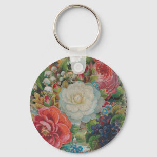 Victorian Era Valentine's Card, Floral Bouquet Keychain