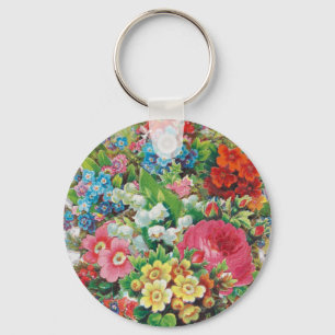 Victorian Era Valentine's Card, Floral Bouquet Keychain