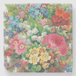 Victorian Era Valentine's Card, Floral Bouquet Stone Coaster