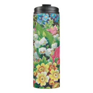 Victorian Era Valentine's Card, Floral Bouquet Thermal Tumbler