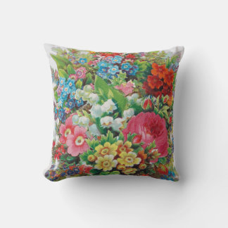 Victorian Era Valentine's Card, Floral Bouquet Throw Pillow