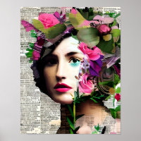 Victorian Era Vintage Woman with Pink Flowers