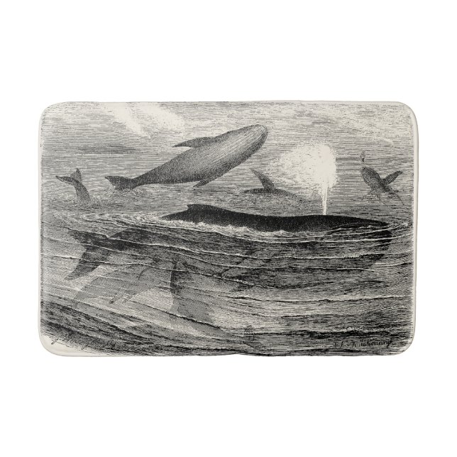 Victorian Era Whale Nautical Steampunk Bath Mat (Front)