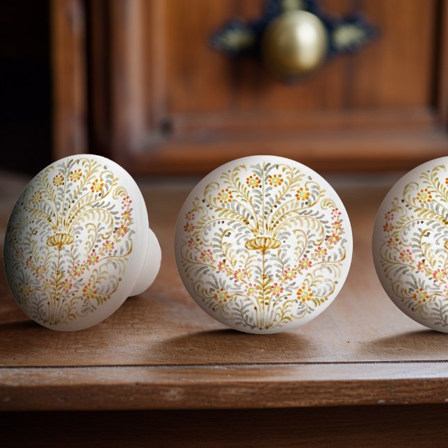 Victorian Faded Filigree Floral Watercolor Ceramic Knob (Creator Uploaded)