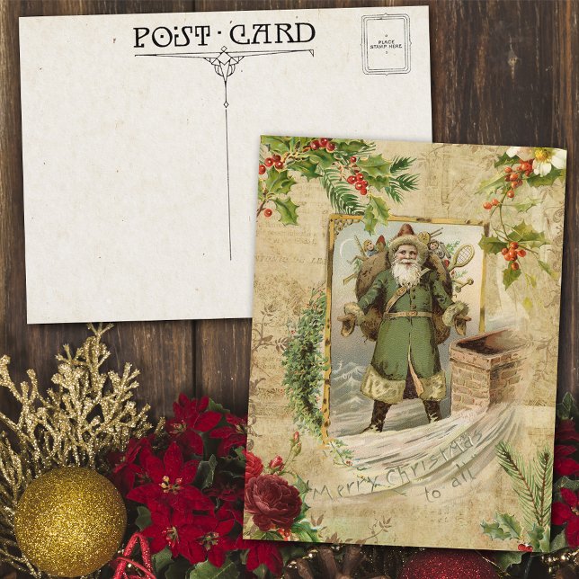 Victorian Father Christmas Floral Ephemera  Holiday Postcard (Creator Uploaded)