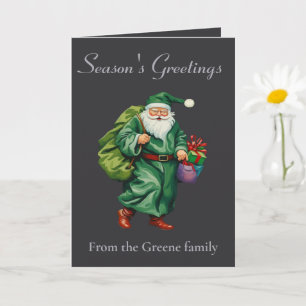Victorian Father Christmas Wearing Green Robes Cut Card