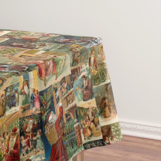 Victorian Father Christmas with Children Collage Tablecloth (In Situ)