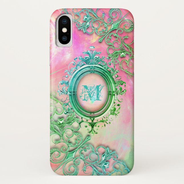 Victorian filigree opal look pink teal gold Case-Mate iPhone case (Back)