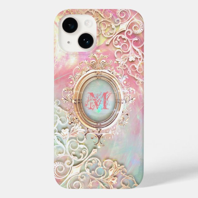 Victorian filigree opal look pink teal gold Case-Mate iPhone case (Back)