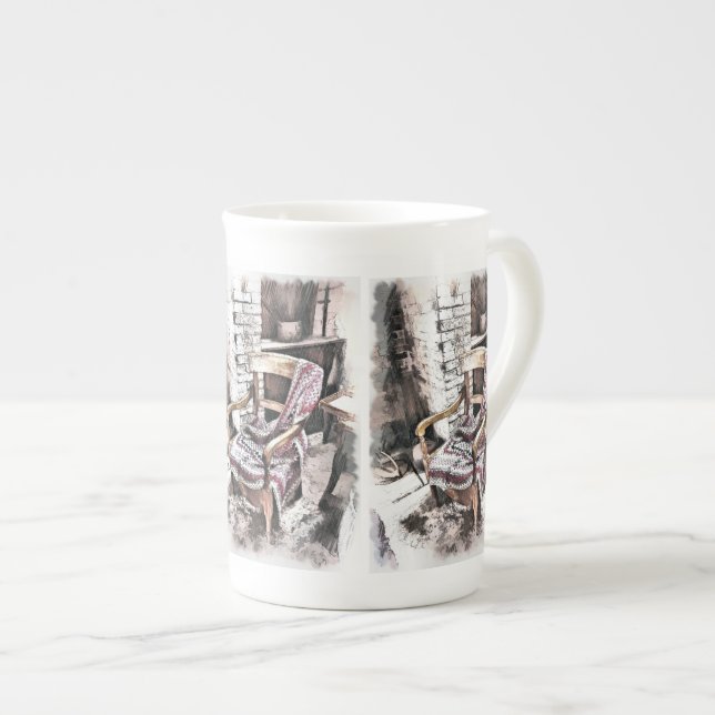 VICTORIAN FIRESIDE CHAIR BONE CHINA MUG (Front Right)
