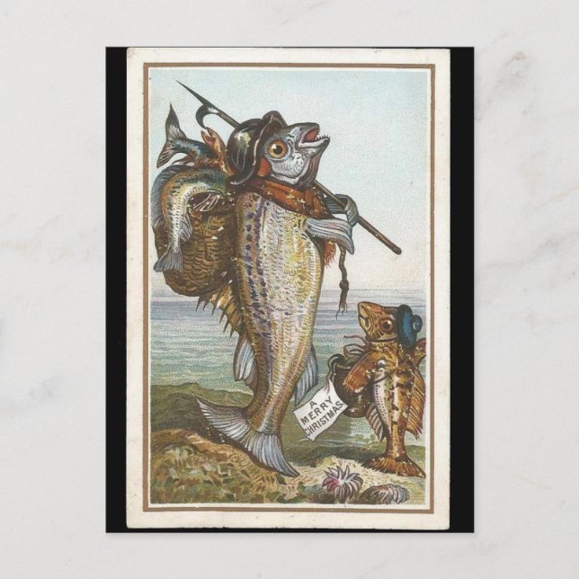 Victorian Fish Christmas Holiday Postcard (Front)