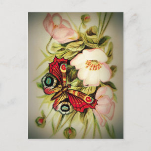 Victorian Floral and Butterfly Postcard