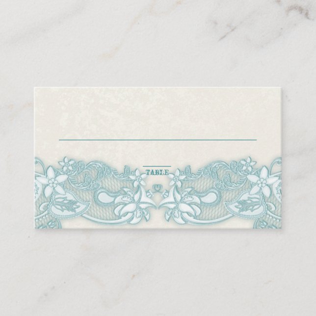 Victorian Floral Aqua Ivory Place Card (Front)