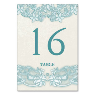 Victorian Floral Aqua Lace Design White Table Card