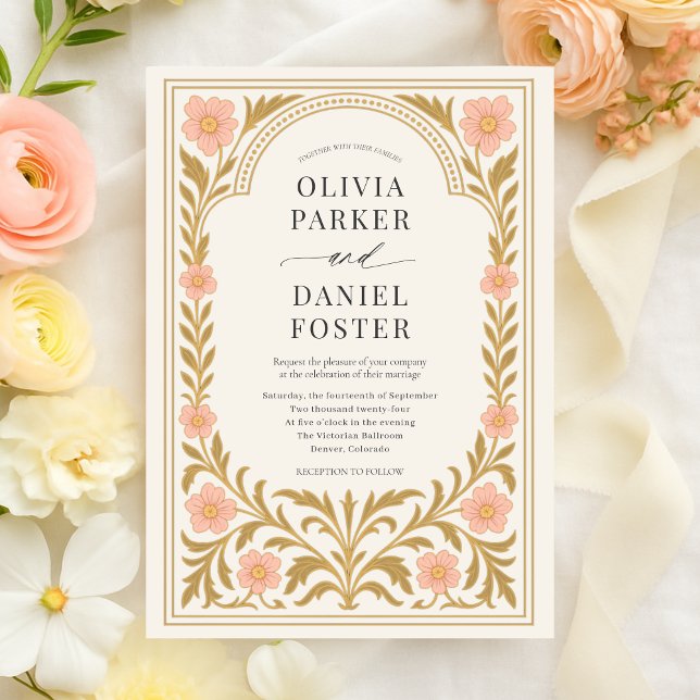 Victorian Floral Art Nouveau Wedding Invitation (Creator Uploaded)