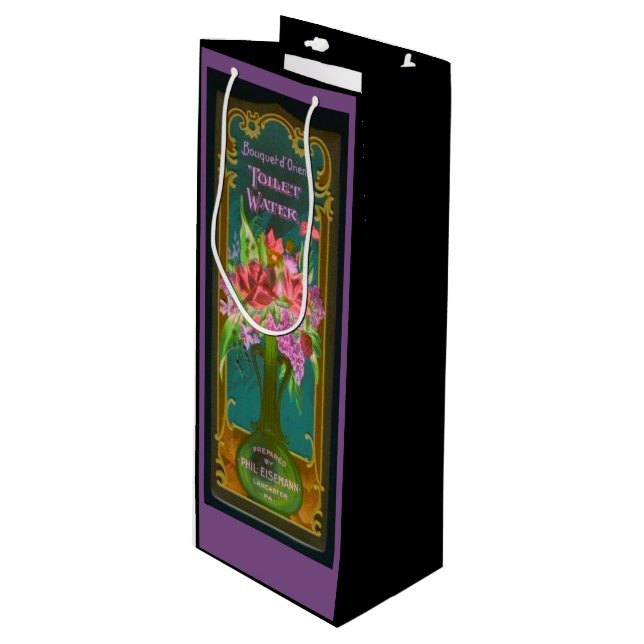 Victorian floral bouquet perfume label purple  wine gift bag (Front Angled)