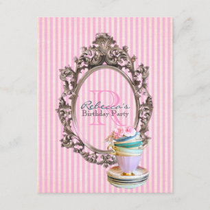 victorian floral cupcake english tea party invitation