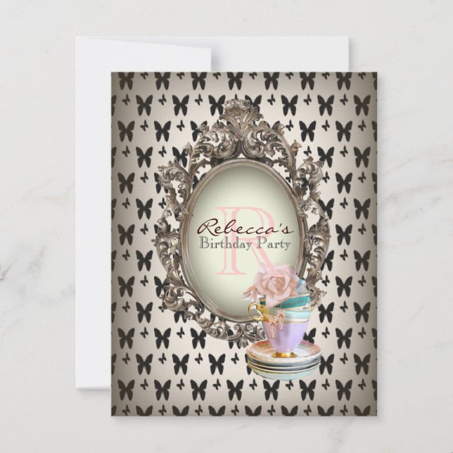 victorian floral cupcake english tea party invitation (Front)