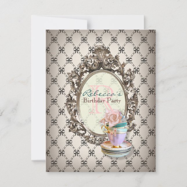 victorian floral cupcake english tea party invitation (Front)