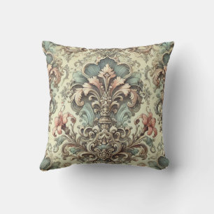 Victorian Floral Damask Pattern Throw Pillow
