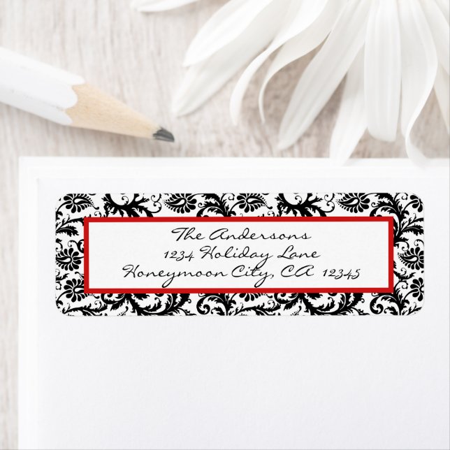 Victorian Floral Damask Swirl Red & Black  (Insitu)