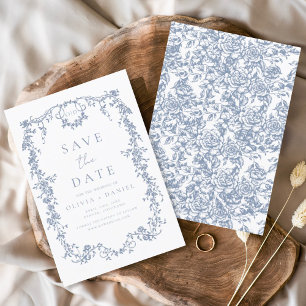 Victorian Floral Dusty Blue French Wedding Save The Date