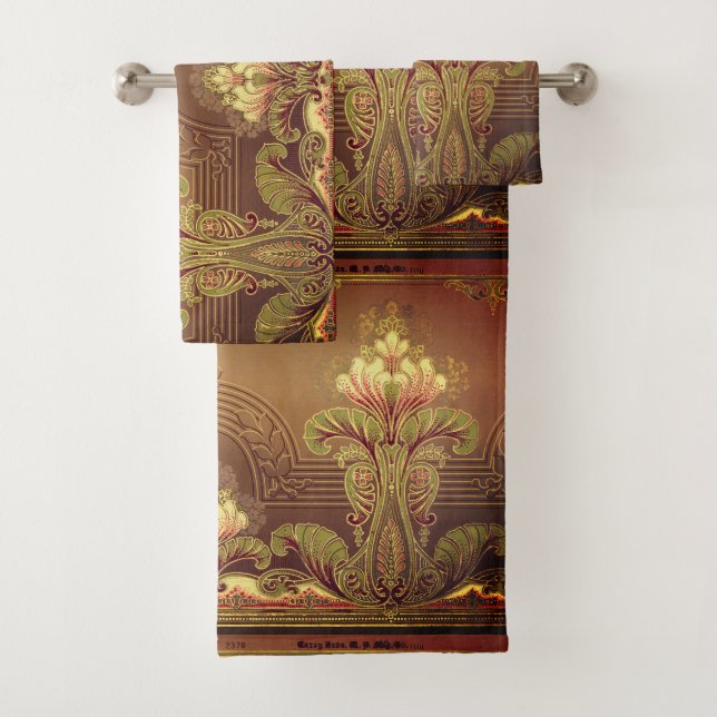 Victorian floral frieze elegant flower art nouveau bath towel set (Insitu)