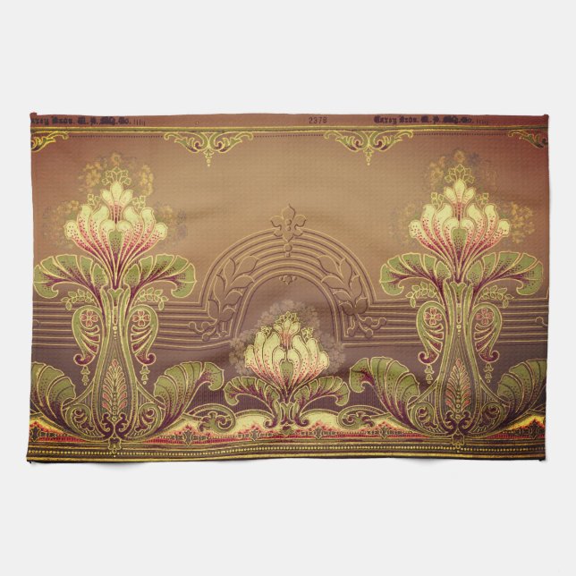 Victorian floral frieze elegant flower art nouveau kitchen towel (Horizontal)