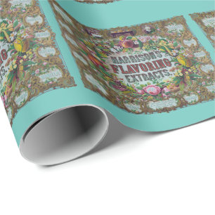 Victorian floral fruit baking extract chart wrapping paper