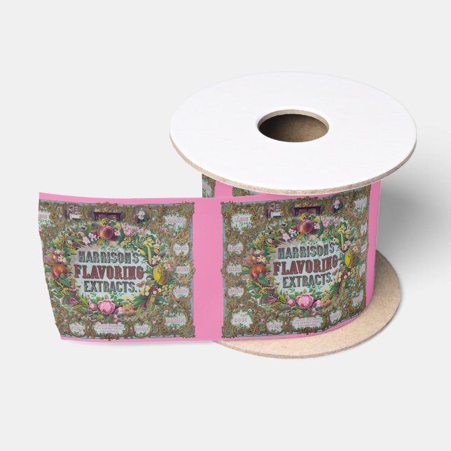 Victorian floral fruit baking extract kitchen satin ribbon (Spool)
