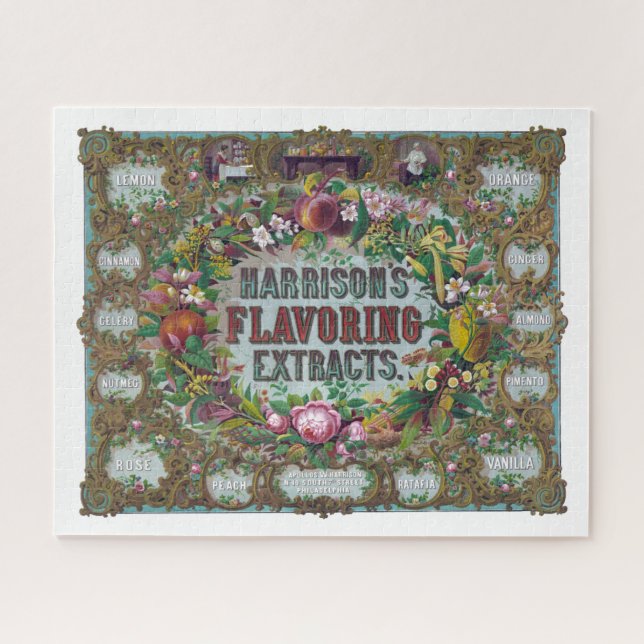Victorian floral fruit baking extracts green pink jigsaw puzzle (Horizontal)