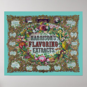 Victorian floral fruit baking extracts poster