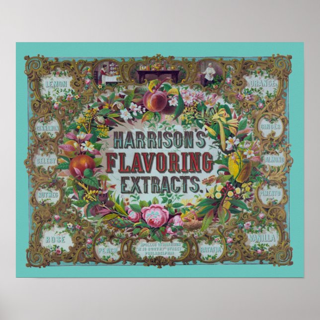 Victorian floral fruit baking extracts poster (Front)