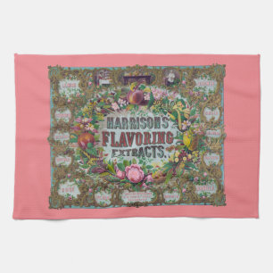 Victorian floral fruit baking peach pink vintage kitchen towel