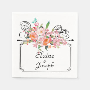 Victorian floral hanging sign wedding white black  napkin