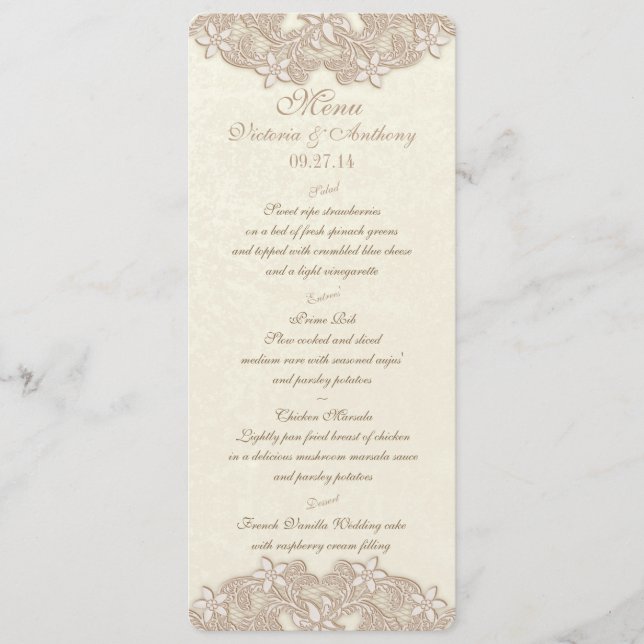 Victorian Floral Lace Menu Card (Front)