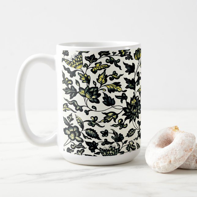 Victorian Floral Ornament Pattern Coffee Mug (With Donut)