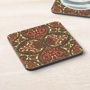 Victorian floral paisley boho jewel tone pattern coaster