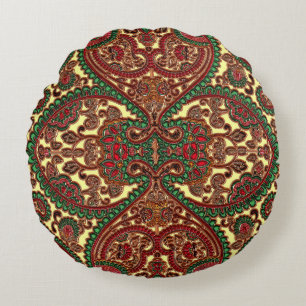 Victorian floral paisley boho jewel tone pattern round pillow