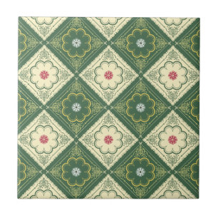 VIctorian Floral Pattern - Ivory and Green Tile
