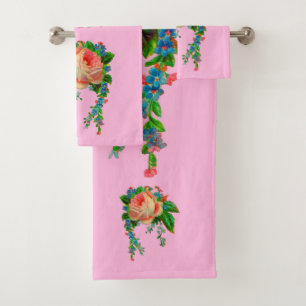 Victorian floral print bath towel set