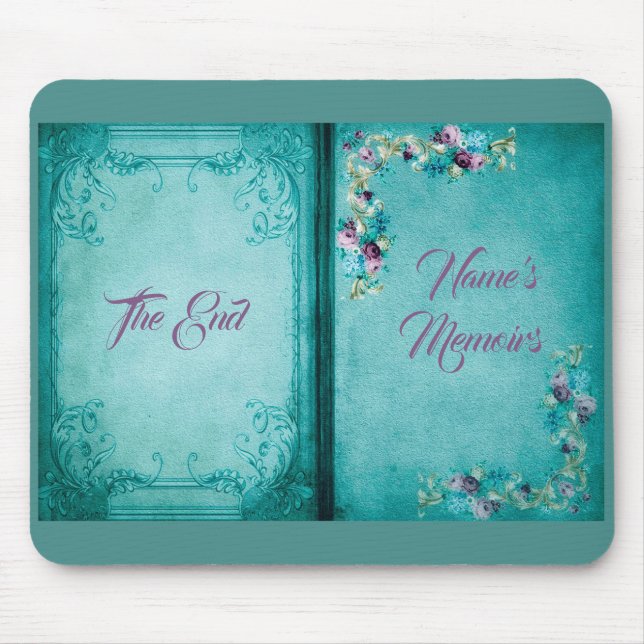 Victorian floral rose elegant open book teal purpl mouse pad (Front)