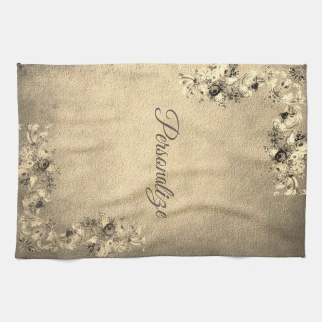 Victorian floral rose flowers elegant kitchen towel (Horizontal)